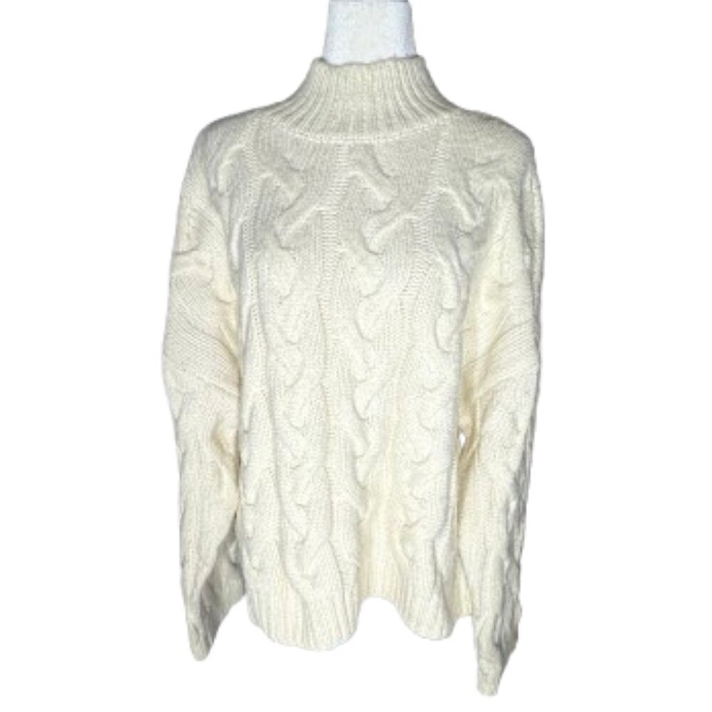 NWT a.n.a XXL Long Sleeve Cream Cable Knit Mock Neck Sweater